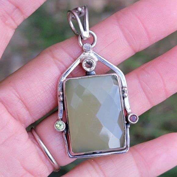 Stunning artisan handmade 925 sterling silver cushion cut chacelodony w/quartz - Picture 1 of 16